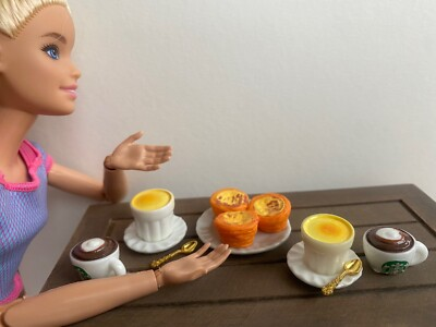#ad 12pcs Lot Set Dollhouse Miniature French Cream Brulee Egg tart coffee 1:6 $11.99
