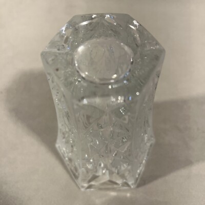 PV08584 Vintage Frosted & Clear Hex Pressed Glass PANELED ROSE Bud