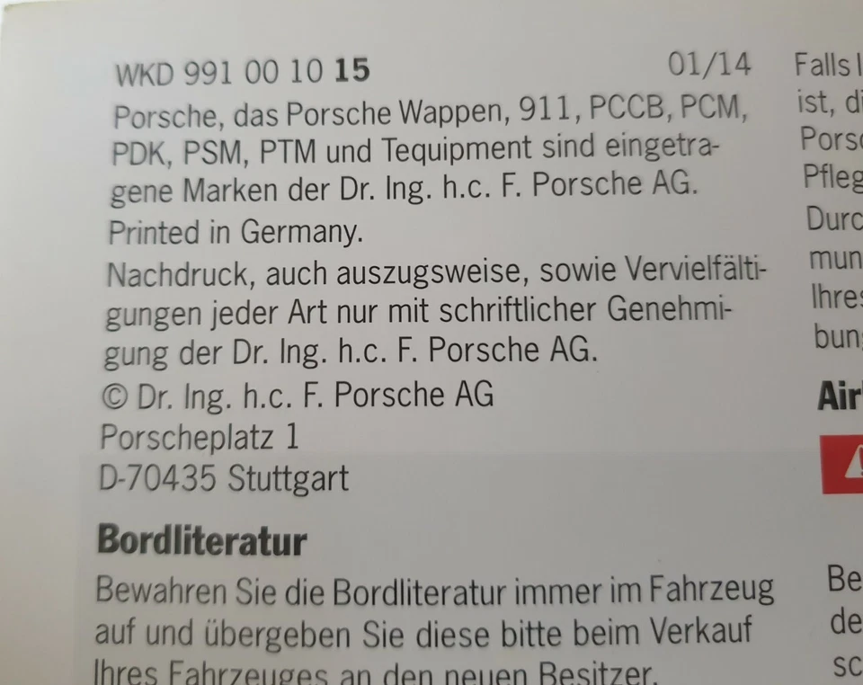 Manual Original De Operación Porsche 991 Carrera 2013/14/15 Primera Edición - Imagen 2 de 4