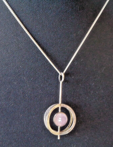 Finnish Modernist Stg Silver & Rose Quartz Pendant Kupittaan Kulta Finland 1970s
