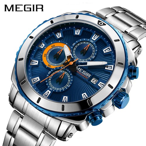 MEGIR Chronograph Men Quartz Watch Stainless Steel Business Wrist Watches