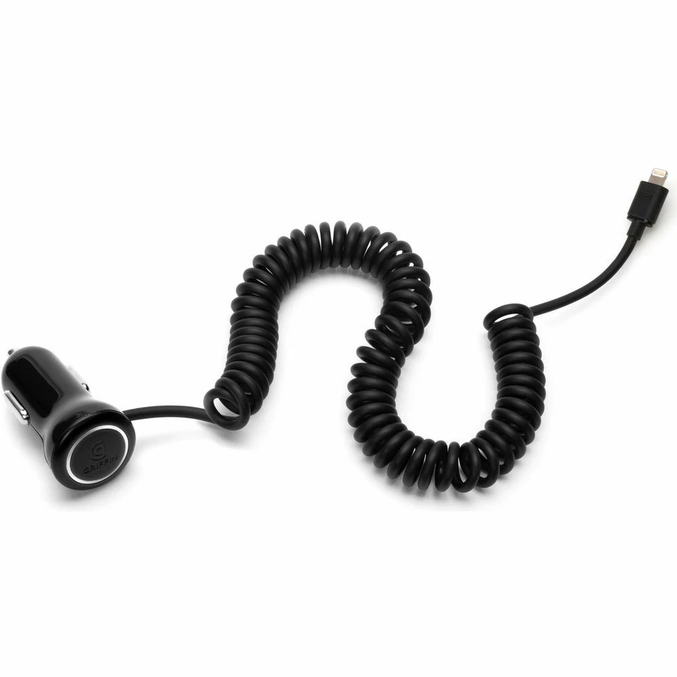 Griffin PowerJolt SE Fast 10W 4.5" Coiled Car Charger built-in Cable for iPhone - Image 2 of 4