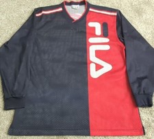 Vintage Fila Mesh Hockey Jersey Made in USA Double Sided 1990s Red White Blue XL