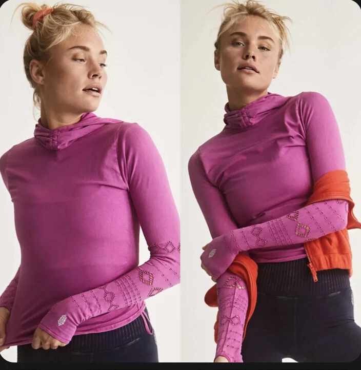 全新 Free People FP Movement Good Karma 连帽衫 洋红色 迪斯科 - XS/S — 第 2/4 张图片