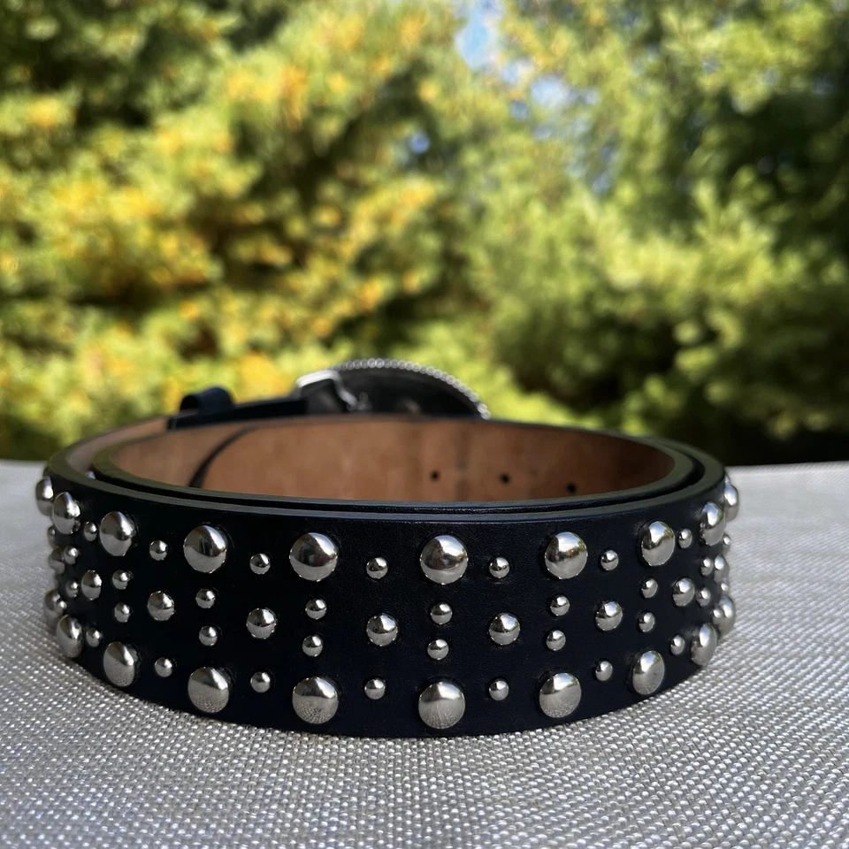 Cinturón Ariat para mujer talla 34/85 cuero occidental negro tachonado hebilla plateada O105001 Foto 3 de 4