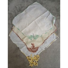 Vintage Crochet Butterfly Southern Belle Handkerchief Set of 3 Linen Handmade