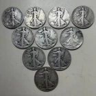 Lot of 10 Walking Liberty Half Dollars, dates in 1930s, 90% silver