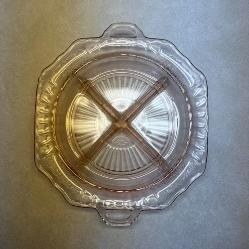 1930’s Handled Anchor Hocking Pink Depression Glass Mayfair Open Rose 4 sections