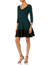 Taylor Dresses Women's Long Sleeve Animal Print Sweater Dress, Spruce Black, X L