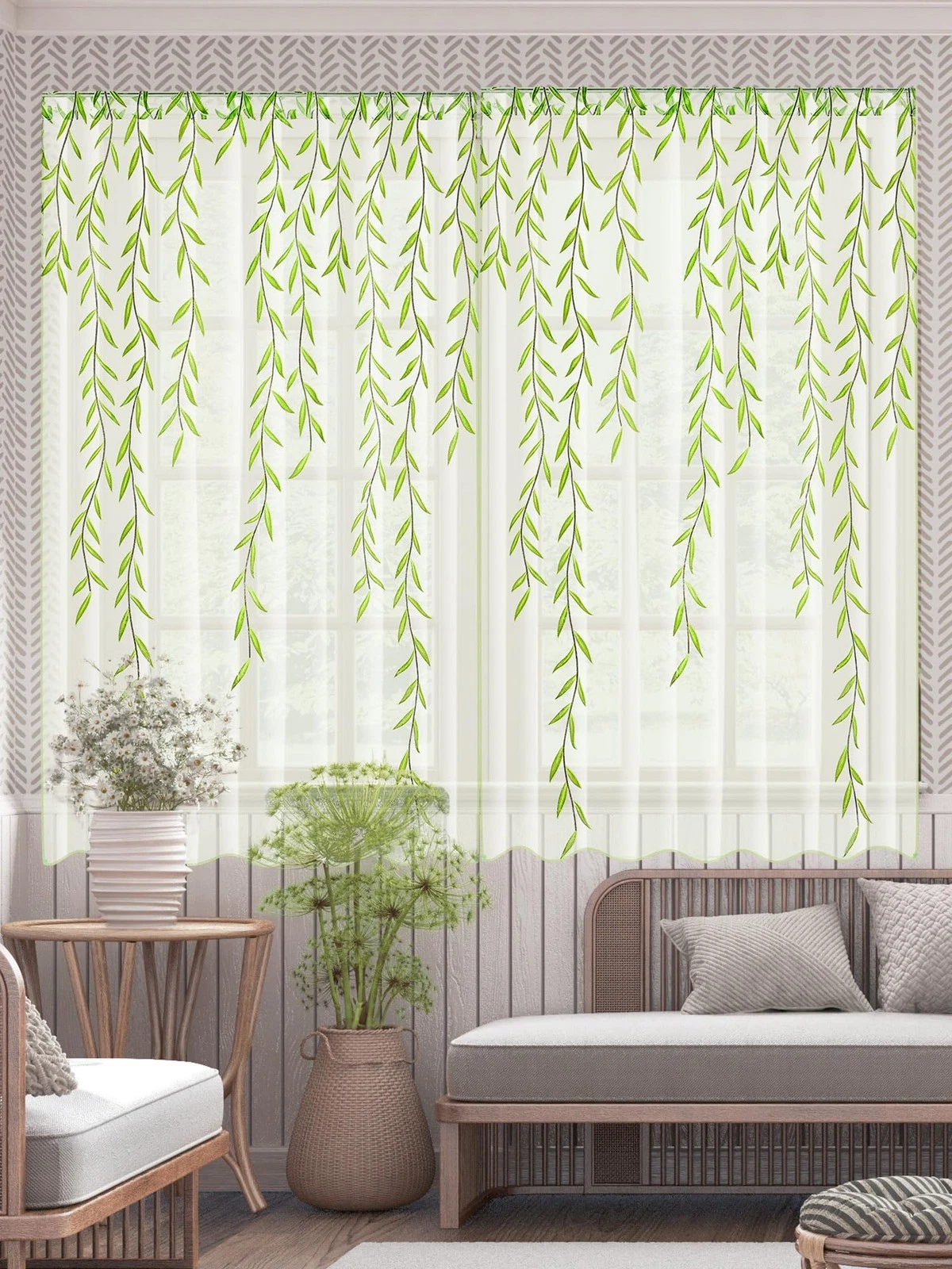 Willow Voile Curtains Cute Green Sheers Leaf Tulle Vine Window Sheers Ivy Pre...