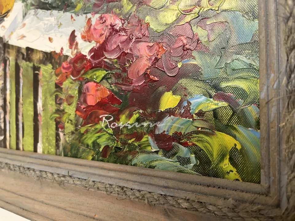 RARE Original 24 x 36 Rossini Oil Painting on Canvas Coastal Italian Villa - Image 4 of 4