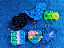 Pop It Fidget Toy Push Pop Silicone Bubble Sensory 6 Lot Mix Keychain Dino Bat
