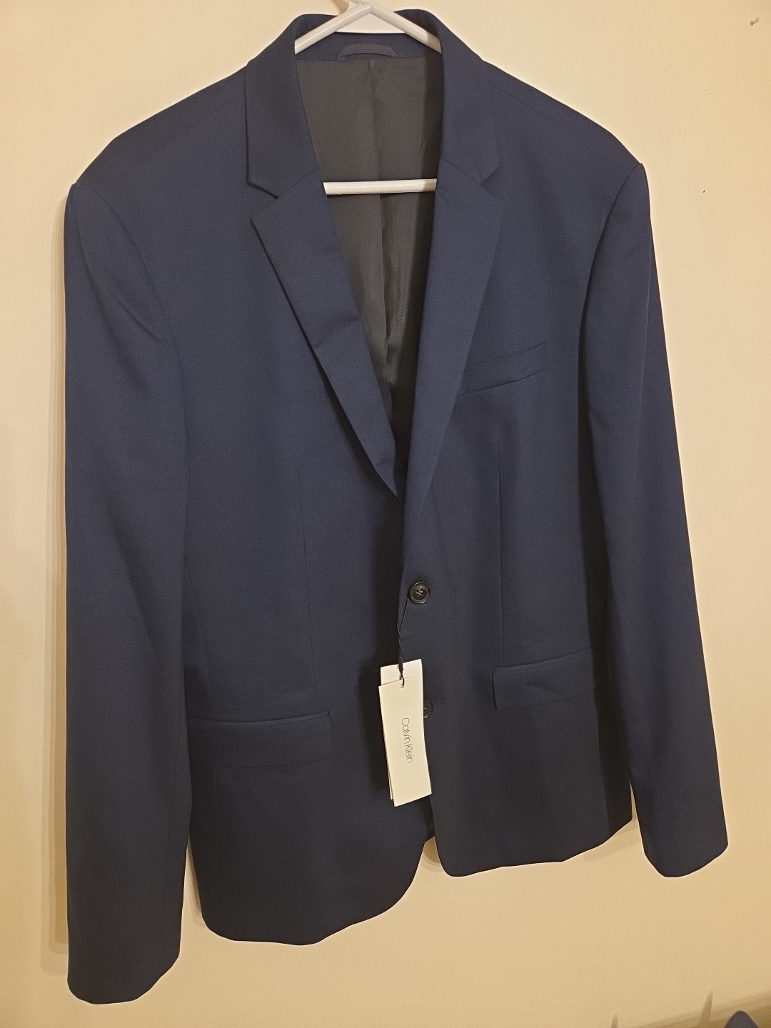 Calvin Klein Men's Slim-Fit Stretch Wool Suit Jacket Blazer Ink Blue 52"" Chest