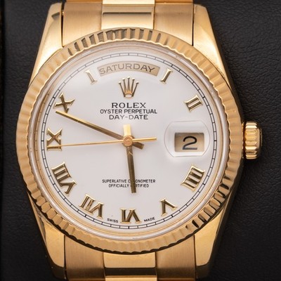 Presidential Rolex Day-Date 118238 Watch 36mm White Roman Dial 18K Yellow Gold