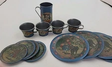 VINTAGE TOY TIN TEA SET RED RIDING HOOD 13 Pieces 