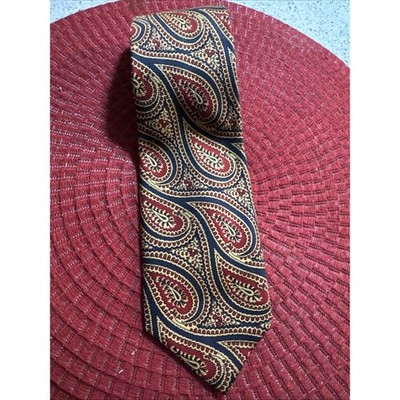 Harrods Knightsbridge Made in England Paisley ALL Silk Tie Gold Red Blue