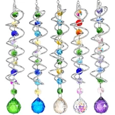 5Pcs Crystal Sun Catcher Spiral Tail, Decorative Wind Spinner Rainbow Maker S...