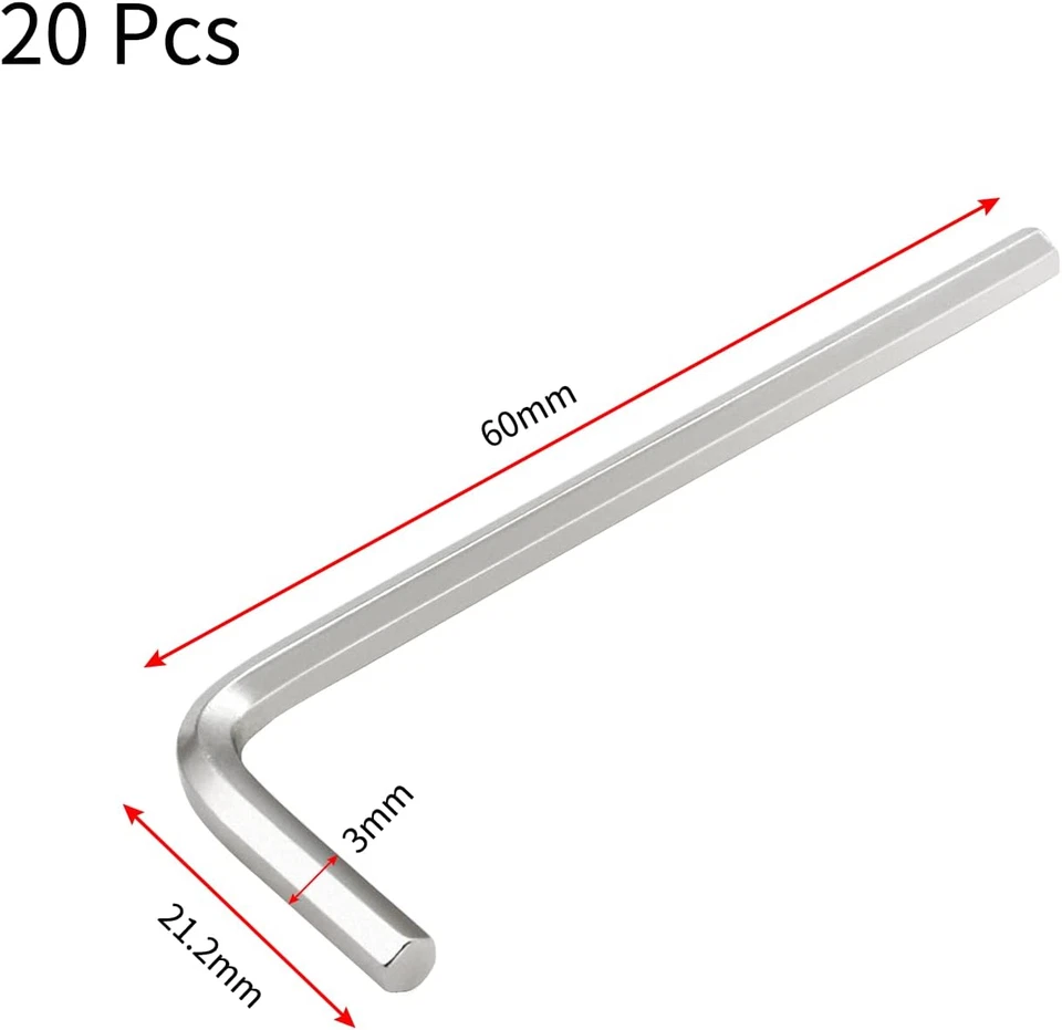 20Pcs 3mm Hex Key Wrench Set, L-Shaped Allen Wrenches, Vanadium Steel Tools - Image 3 of 4