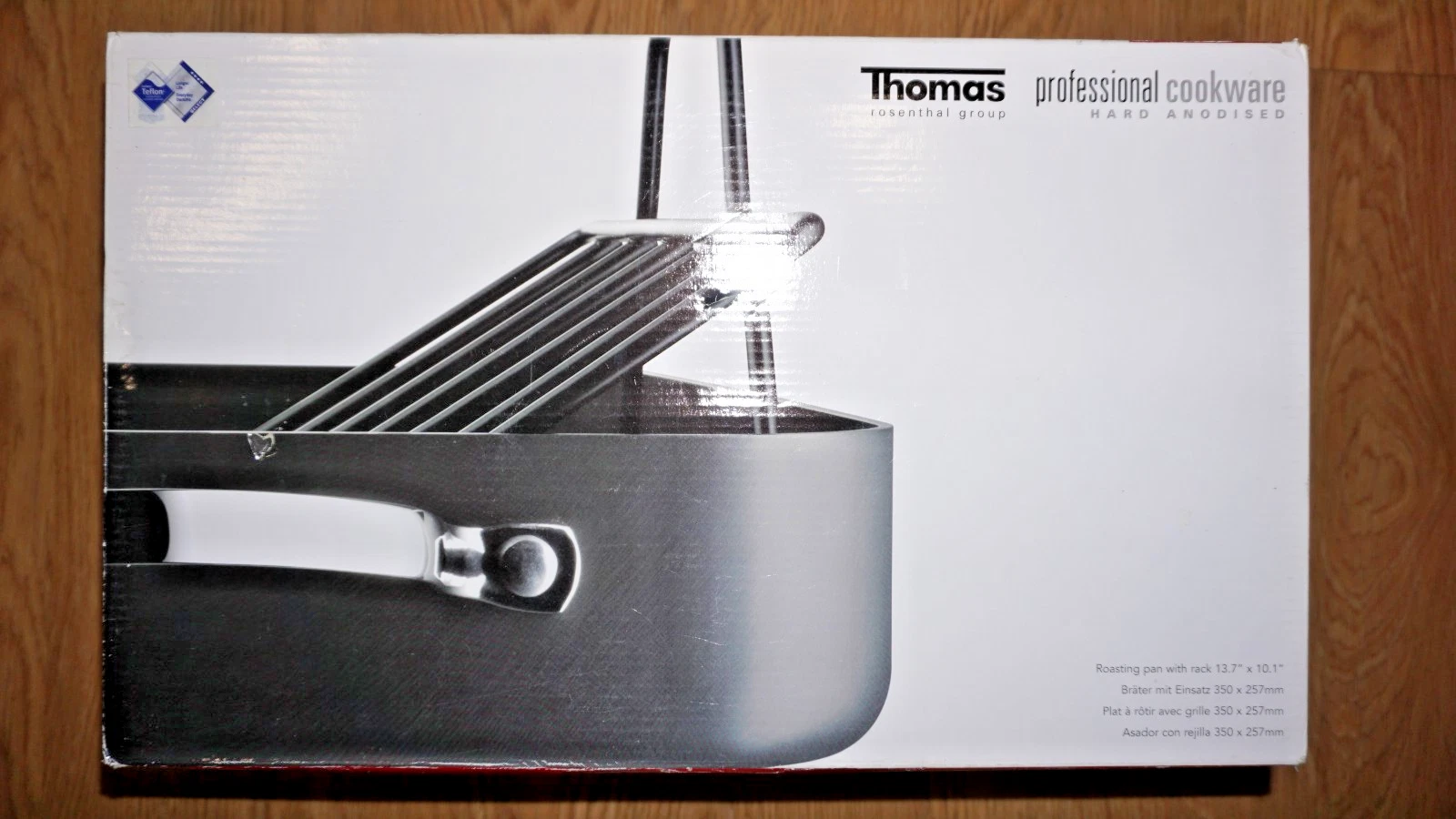 THOMAS PROFESSIONAL COOKWARE HARD AMODISED ROASTING PAN W/RACK 13.7"x10.1 NEW