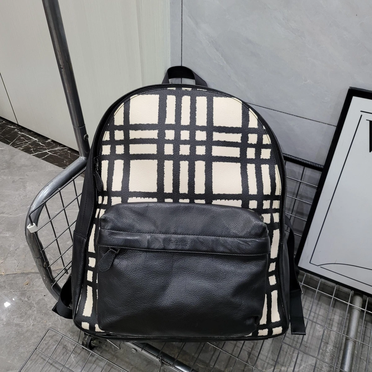 Coach White and Brown Signature Plaid Mini Backpack Court Backpack With Buffalo Plaid Print | COACH® main image 4