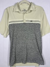 Cinch Men s Polo Shirt Small Tan Gray Stripe Performance Stretch Western 533