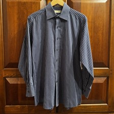 Michael Kors Men  s Blue  White Striped Cotton Button Down Dress Shirt Large