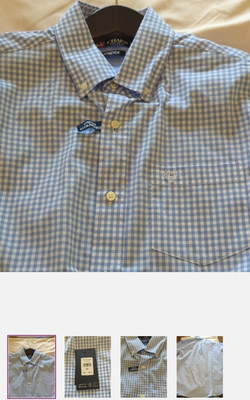 Chaps Stretch Gingham Dress Shirt Men s M Blue/White Long Sleeve Button-Down