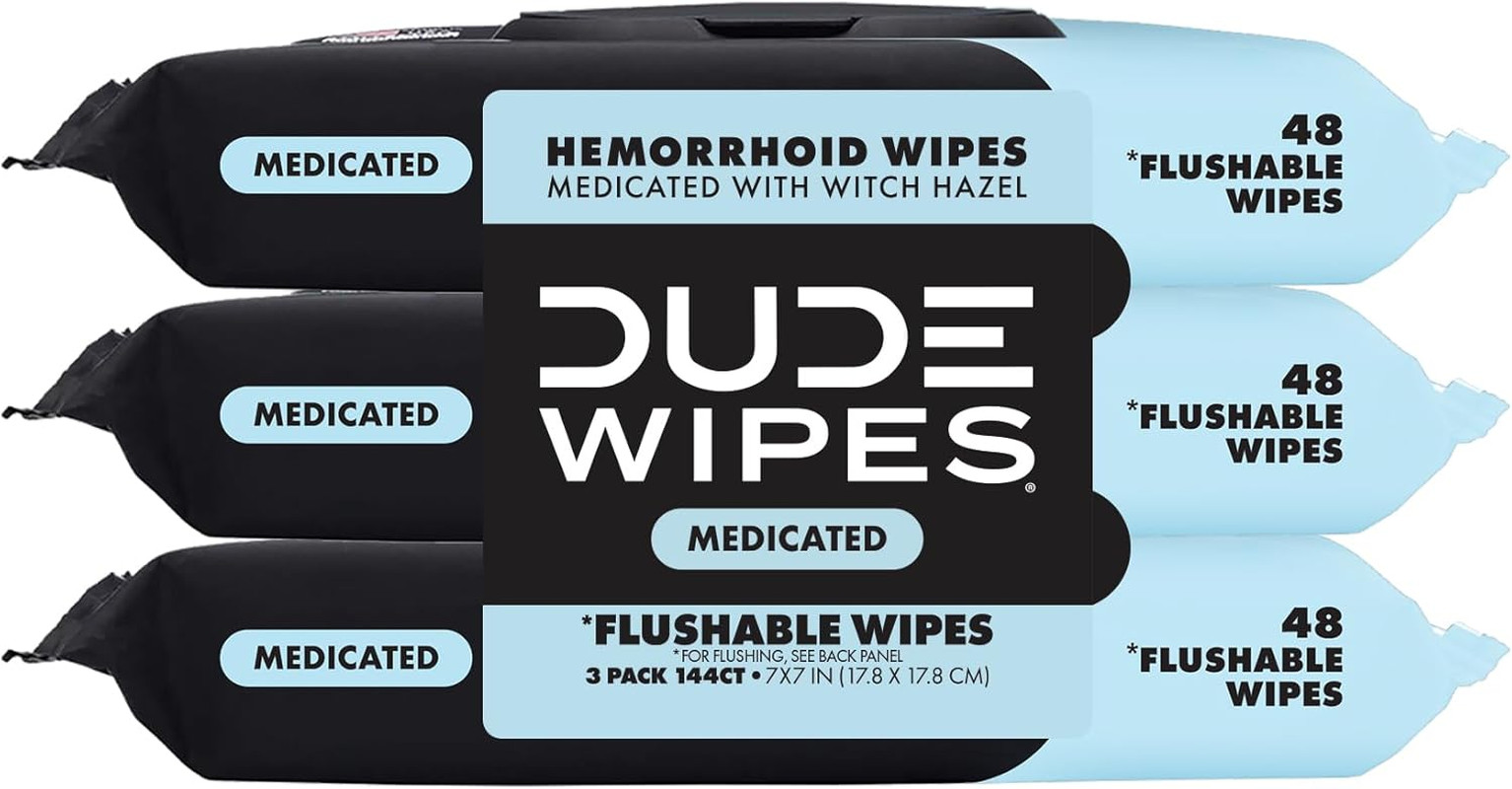 Medicated Flushable Wipes 144 Ct Witch Hazel Unscented XL Adult 3 Pack