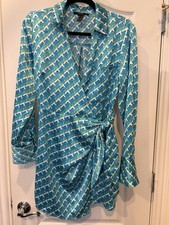 Forever 21 Geometric Print Turquoise Wrap Dress Professional Satin Silky Large