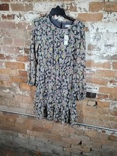 Loft Dress Womens Small Black Pink Floral Flower Gold Shimmer Ruffle Feminine