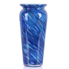 Blue Hand Blown Glass Vase   Tall Speckled Decorative Centerpiece in Murano S...