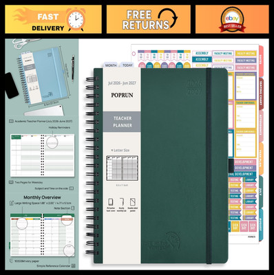 Teacher Lesson Planner 2026-2027 | Academic Planner with Gradebook & Color Tabs,