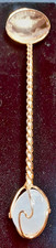 Vintage Rio de Janeiro Gold Tone Souvenir Spoon 4 " Pink Stone Cabochon 1970s  90