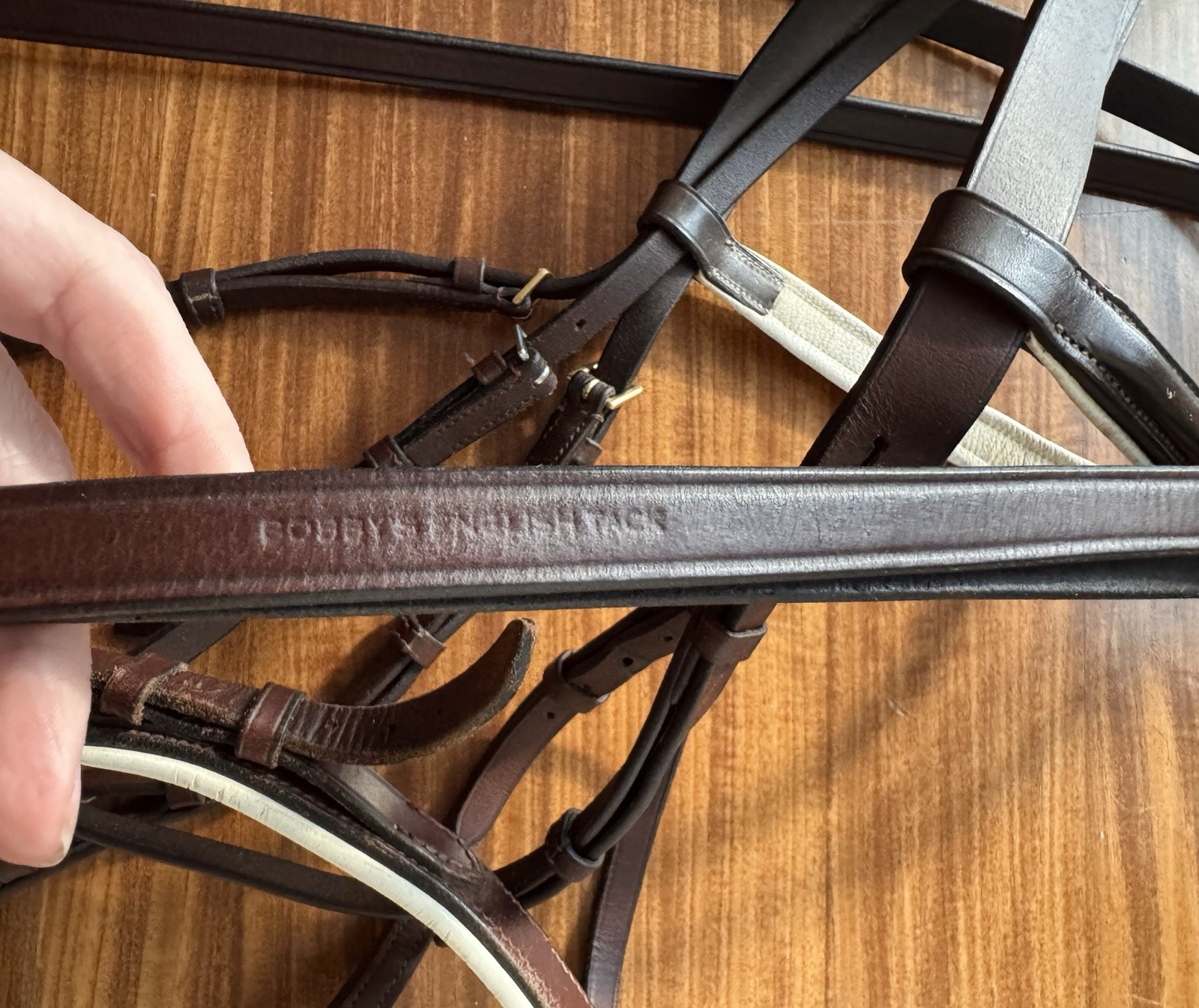 Brown And White Xtra Full Dressage Bridle With Brass & Bobby’s Plain Reins