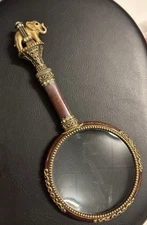 Edgar Berebi Pasha Gold Plate & Enamel Elephant Magnifying Glass w/ Crystals