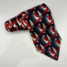 Facets Vintage Geometric Black/Red Tie 100% Silk Made In USA