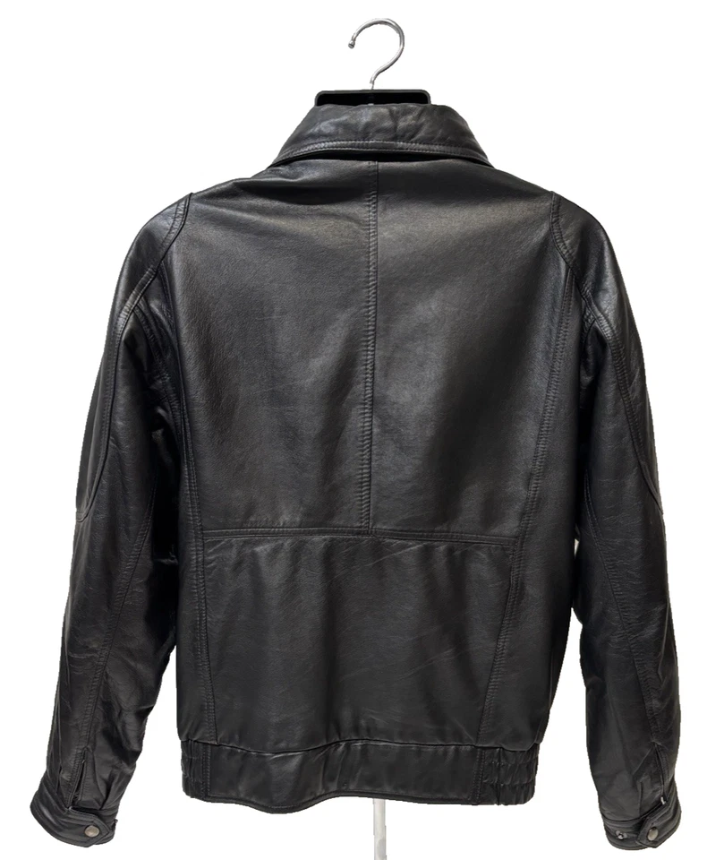 Chaqueta de bombardero negra de piel de cordero 100 % cuero genuino para hombre talla M Foto 3 de 4