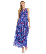 R & M Richards Womens Keyhole Ruched Maxi Dress