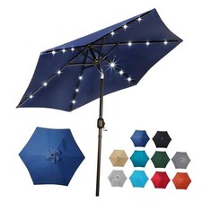 7.5 ft Solar Umbrella, 18 LED Lighted Patio Umbrella, Table Market Navy Blue