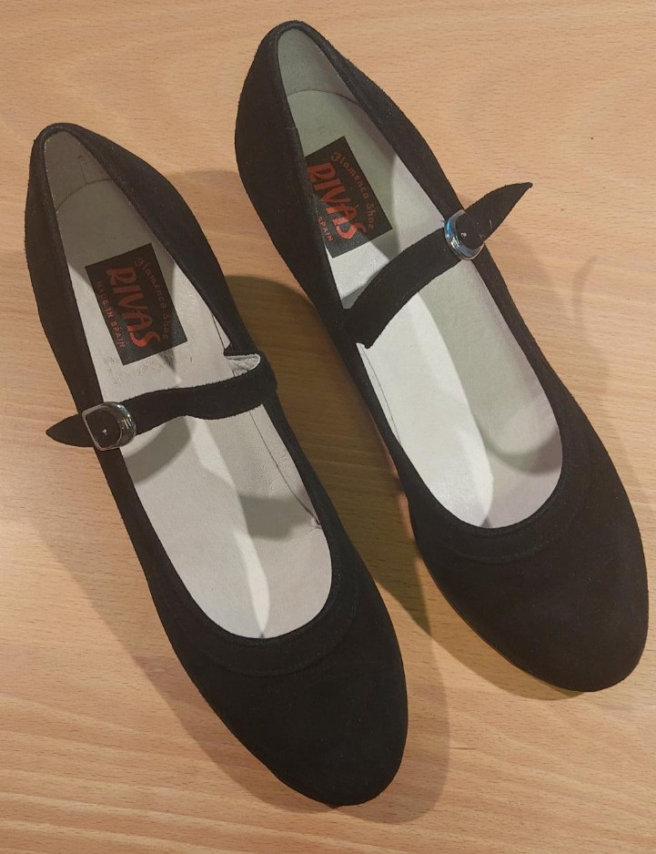 ¡Nuevo! Zapatos de Flamenca Rivas, Gamuza Negra UK 6.5 EU 40 Hechos en España