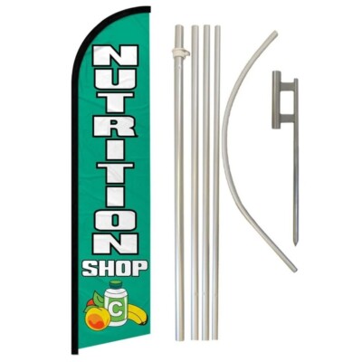 Nutrition Shop Advertising Windless Banner Flag & Flag Pole Kit & Ground Spike