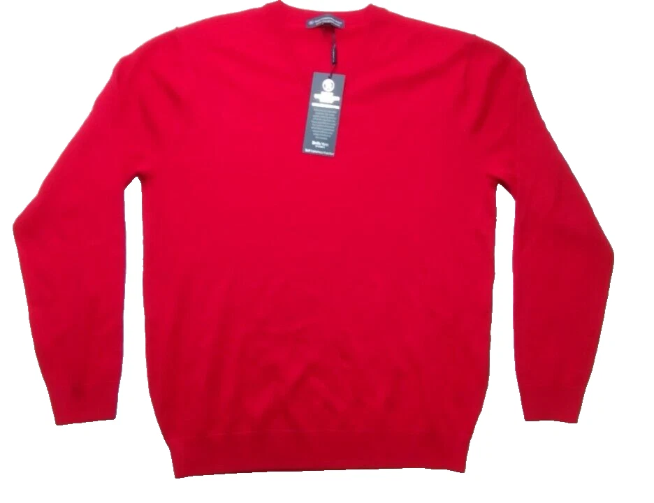 Hart Schaffner Marx Size M Sweater Red V-Neck 100% Extra Fine Wool MSRP $89.50