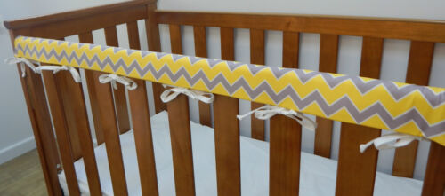 Cot Rail Cover Grey Yellow Chevron Crib Teething Pad x 1 - Picture 1 of 3