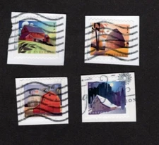 #5550-3 Barns Postcard Coil Stamps, Used Set of 4, On Paper