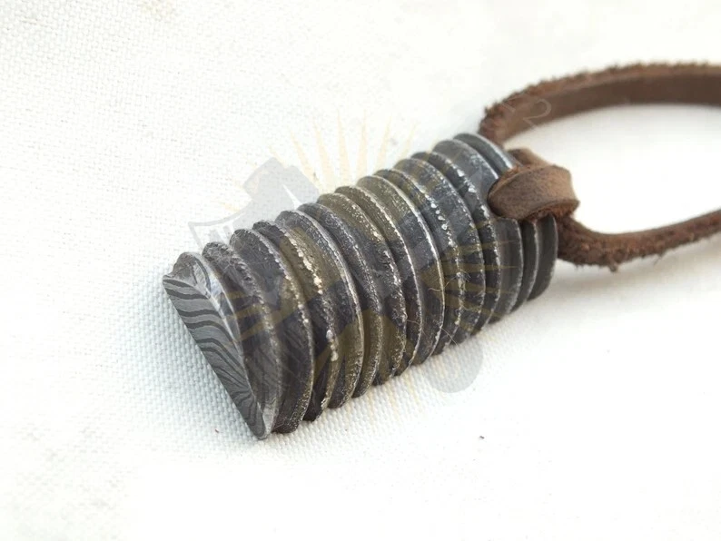 Damascus Steel Pendant Necklace | Handmade Jewelry, Leather Cord Included - Image 2 of 4