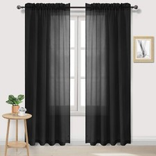 DWCN Black Sheer Semi Transparent Voile Rod Pocket Curtains for Bedroom 2 Panels