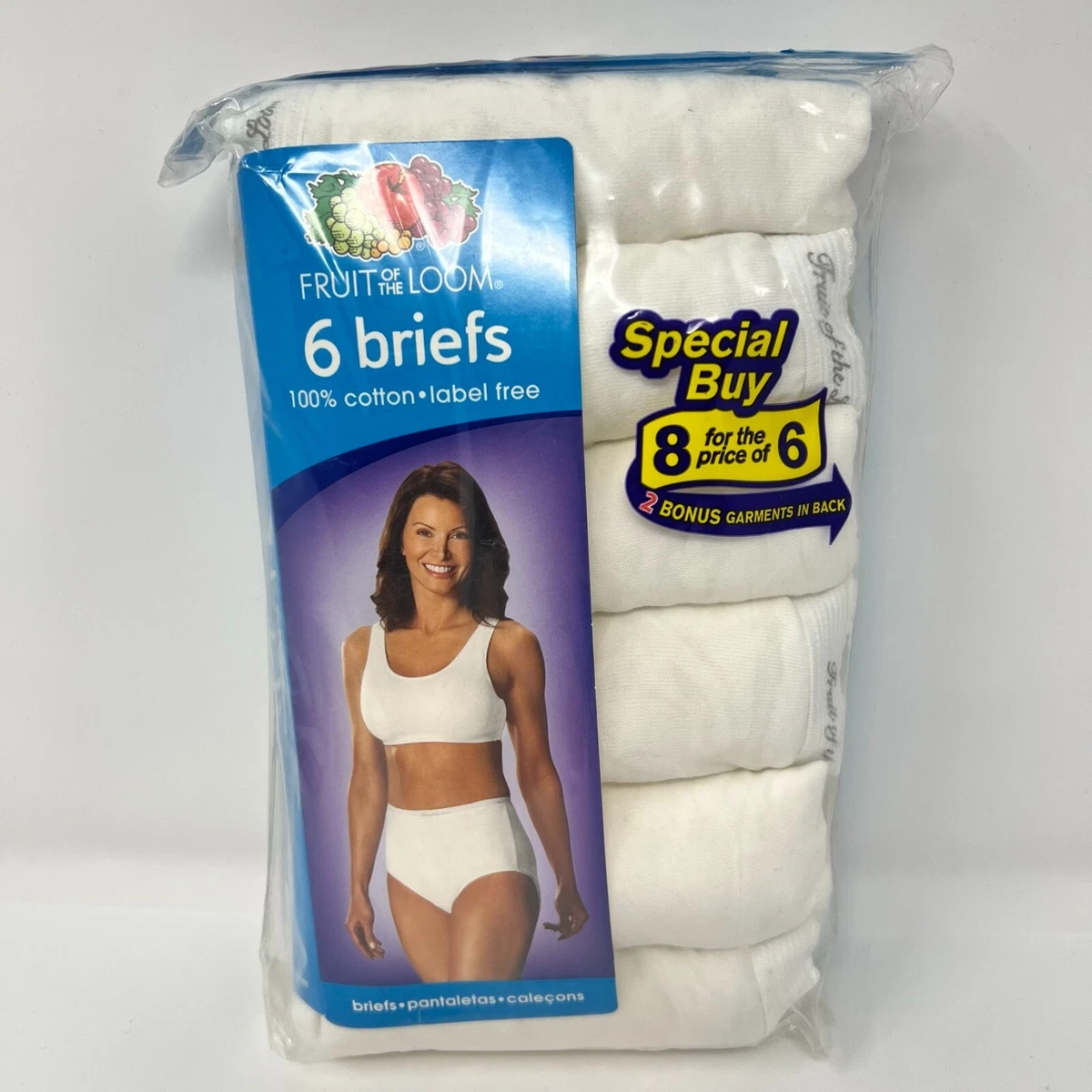 Women s Fruit of the Loom 8 Pack White Briefs Panties Sz 10 3XL Label Free NOS