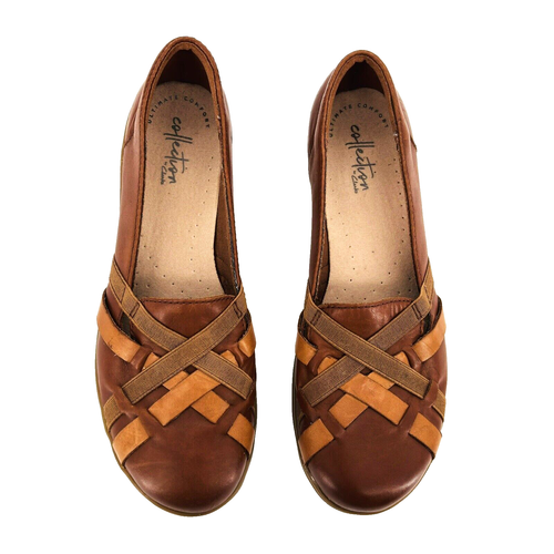 Womens 8 M Clarks Cheyn Creek Loafers Brown Leather Slip On Walking Shoes 15807 - Picture 1 of 12