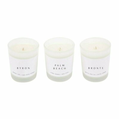 SUNNYLIFE 3er Pack Duftkerzen Geschenkset palm beach weiß aus Kokosnusswachs