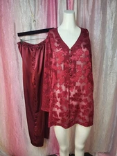 Kathryn Vintage Red Lace Sheer Pajamas Set Size Large 